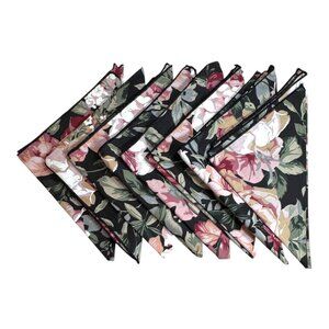 Vintage Black Floral Cloth Napkin Set Of 8 Rose Pattern Victorian Formal Dining